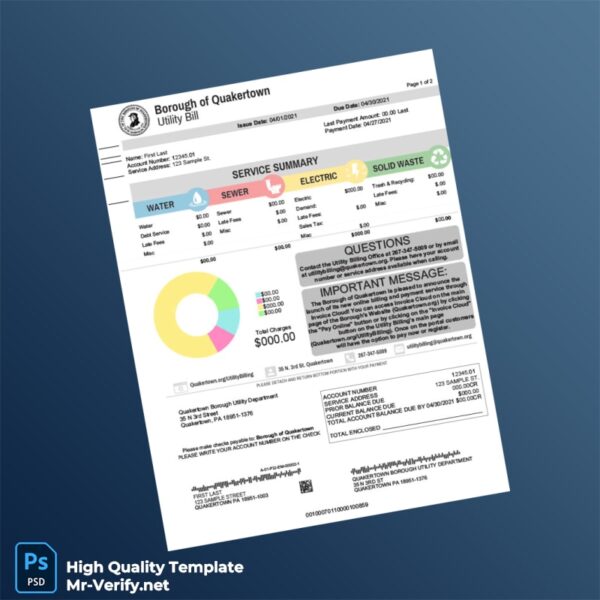 USA Quakertown Editable Utility Bill Template in Word and PDF formats USA Quakertown Editable Utility Bill Template in Word and PDF formats