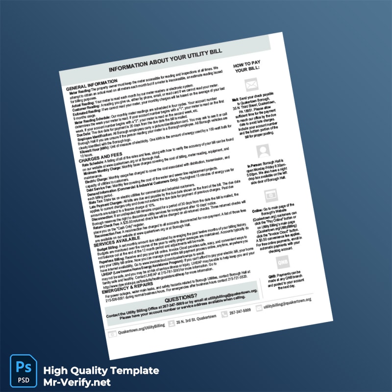 USA Quakertown Editable Utility Bill Template in Word and PDF formats page 4 USA Quakertown Editable Utility Bill Template in Word and PDF formats page 4