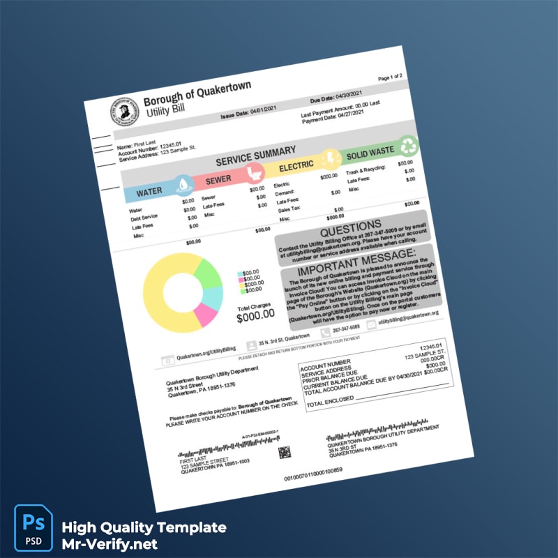 USA Quakertown Editable Utility Bill Template in Word and PDF formats USA Quakertown Editable Utility Bill Template in Word and PDF formats
