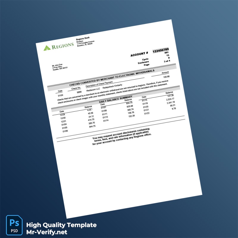 USA Regions Bank Statement Template in Word and PDF formats page 4 USA Regions Bank Statement Template in Word and PDF formats page 4