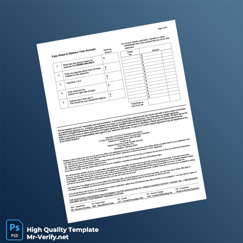 USA Regions Bank Statement Template in Word and PDF formats page 5 USA Regions Bank Statement Template in Word and PDF formats page 5