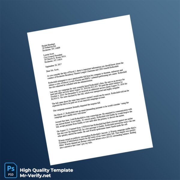 USA Rochester Broadway Theatre League Editable Letter Template in Word and PDF formats