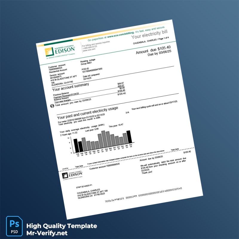 USA SCE Editable Utility Bill Template in Word and PDF formats USA SCE Editable Utility Bill Template in Word and PDF formats