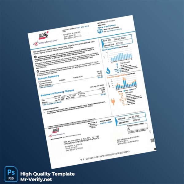 USA SDG E Editable Utility Bill Template in Word and PDF formats USA SDG E Editable Utility Bill Template in Word and PDF formats