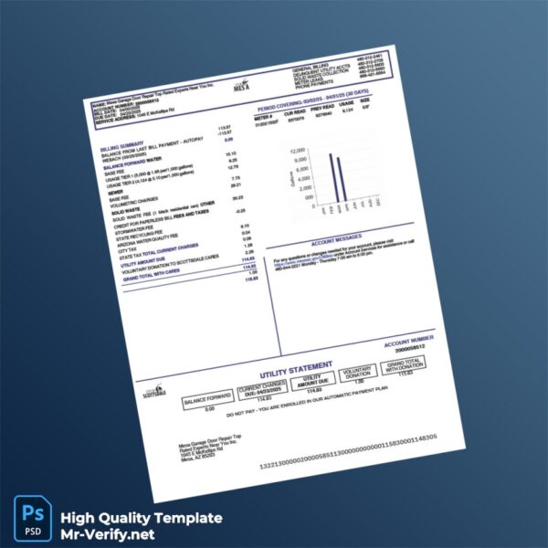 USA Scottsdale Editable Water Bill Template in Word and PDF formats