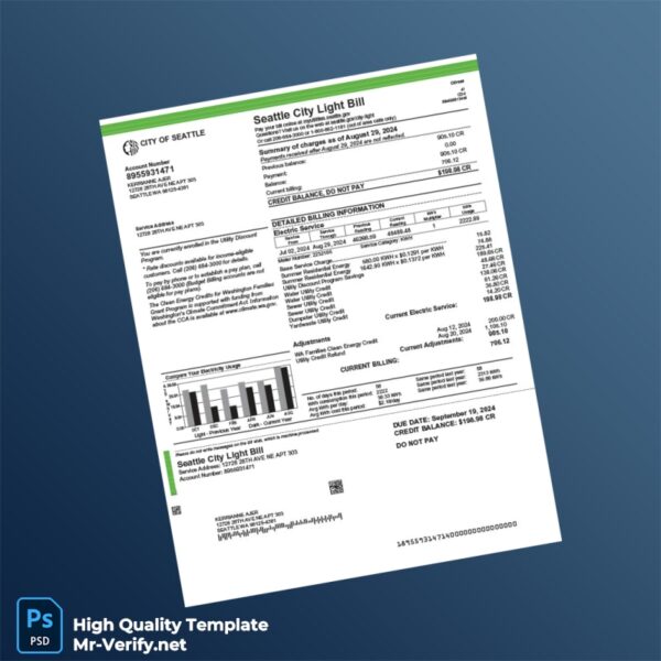 USA Seattle City Light Editable Electricity Bill Template in Word and PDF formats