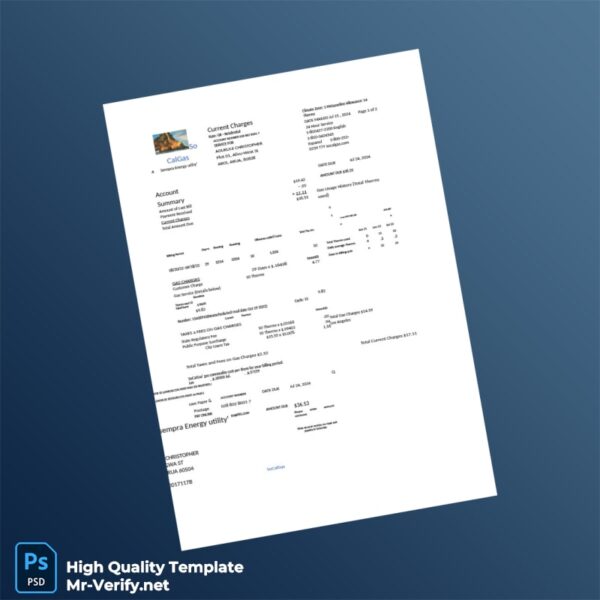 USA Sempra Energy Editable Utility Bill Template in Word and PDF formats