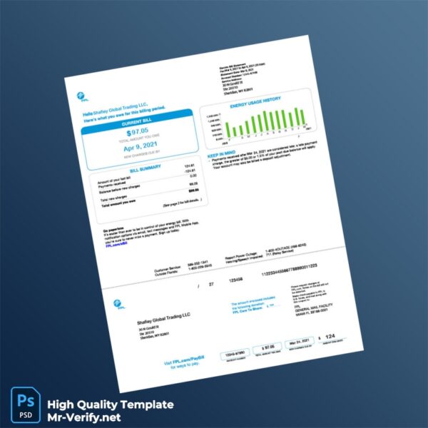 USA Shafiey Global Trading LLC Editable Utility Bill Template in Word and PDF formats USA Shafiey Global Trading LLC Editable Utility Bill Template in Word and PDF formats