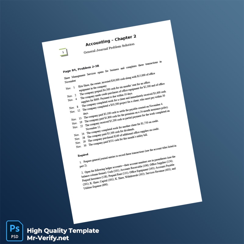 USA Shaw Management Services Editable Journal Template in Word and PDF formats USA Shaw Management Services Editable Journal Template in Word and PDF formats