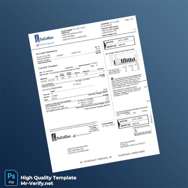 USA SoCalGas Editable Gas Bill Template in Word and PDF formats