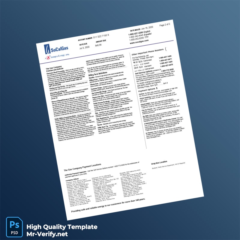 USA SoCalGas Editable Gas Bill Template in Word and PDF formats page 2 USA SoCalGas Editable Gas Bill Template in Word and PDF formats page 2