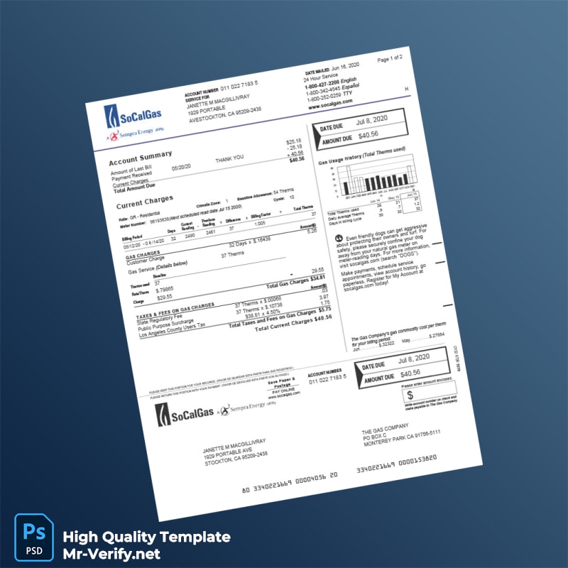 USA SoCalGas Editable Gas Bill Template in Word and PDF formats USA SoCalGas Editable Gas Bill Template in Word and PDF formats