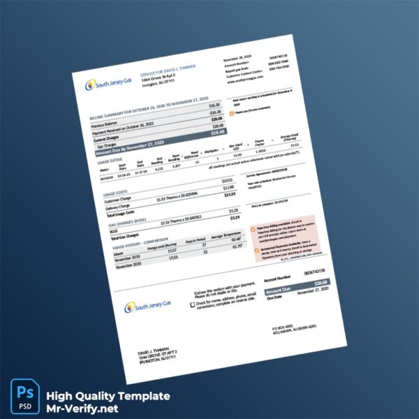 USA South Jersey Gas Editable Gas Bill Template in Word and PDF formats USA South Jersey Gas Editable Gas Bill Template in Word and PDF formats