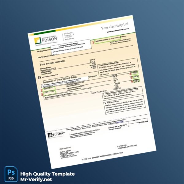 USA Southern California Edison Editable Electricity Bill Template in Word and PDF formats