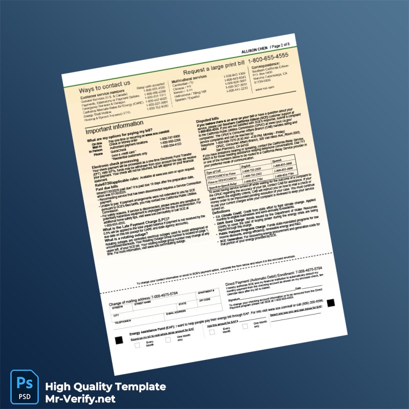 USA Southern California Edison Editable Electricity Bill Template in Word and PDF formats page 2 USA Southern California Edison Editable Electricity Bill Template in Word and PDF formats page 2