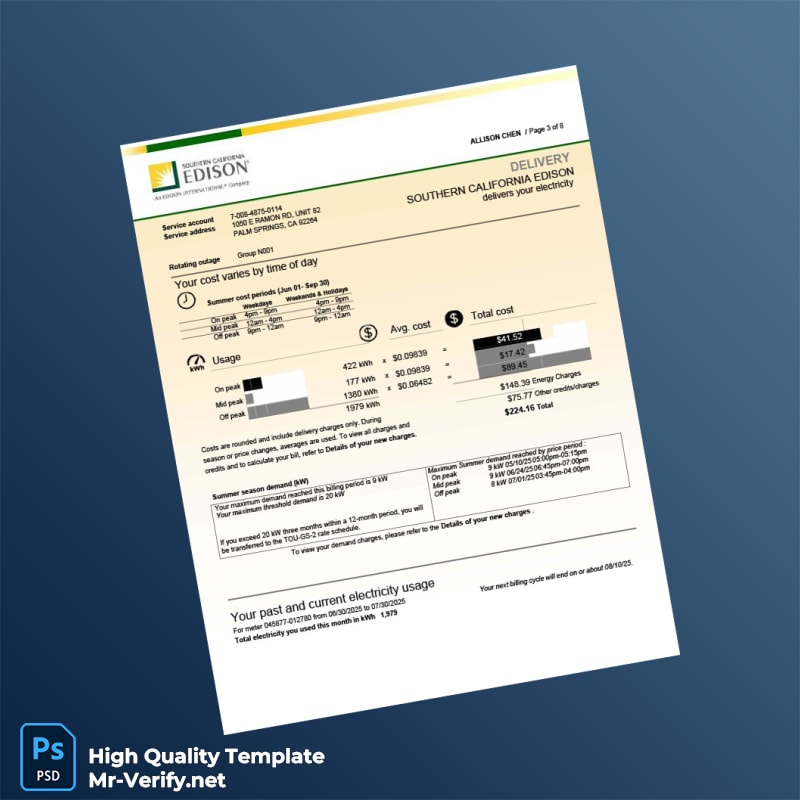 USA Southern California Edison Editable Electricity Bill Template in Word and PDF formats page 3 USA Southern California Edison Editable Electricity Bill Template in Word and PDF formats page 3
