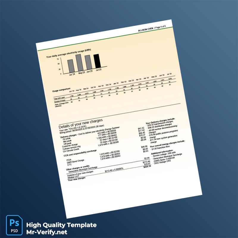 USA Southern California Edison Editable Electricity Bill Template in Word and PDF formats page 4 USA Southern California Edison Editable Electricity Bill Template in Word and PDF formats page 4