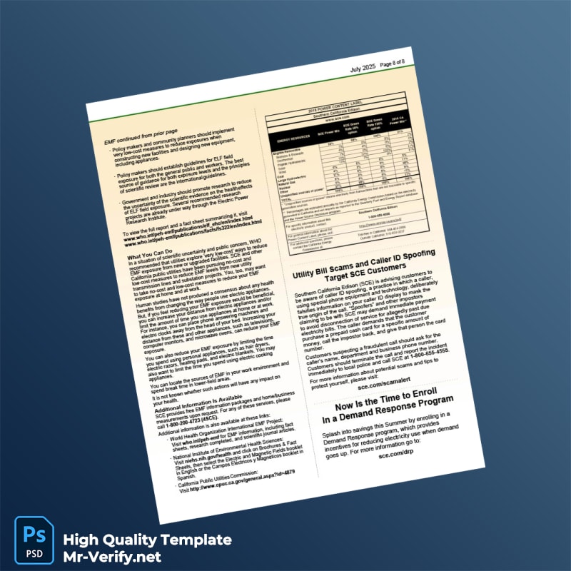 USA Southern California Edison Editable Electricity Bill Template in Word and PDF formats page 8 USA Southern California Edison Editable Electricity Bill Template in Word and PDF formats page 8