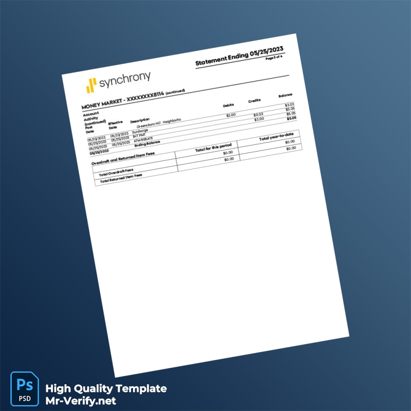 USA Synchrony Bank Statement Template in Word and PDF formats page 3 USA Synchrony Bank Statement Template in Word and PDF formats page 3