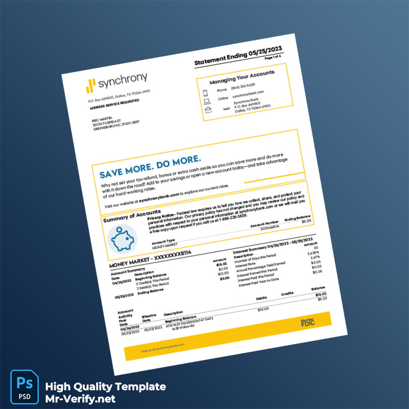 USA Synchrony Bank Statement Template in Word and PDF formats USA Synchrony Bank Statement Template in Word and PDF formats