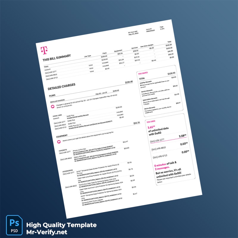 USA T Mobile Us Editable Summary Bill Template in Word and PDF formats page 2 USA T Mobile Us Editable Summary Bill Template in Word and PDF formats page 2