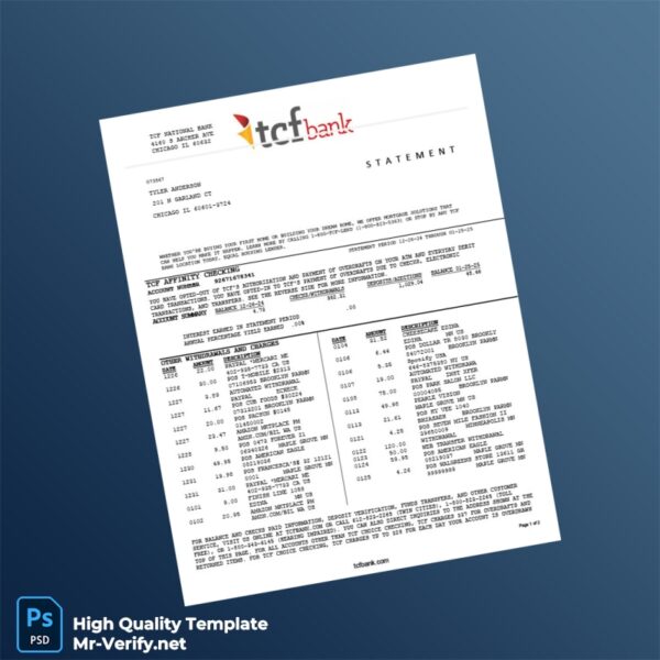 USA TCF National Bank Statement Template in Word and PDF formats USA TCF National Bank Statement Template in Word and PDF formats
