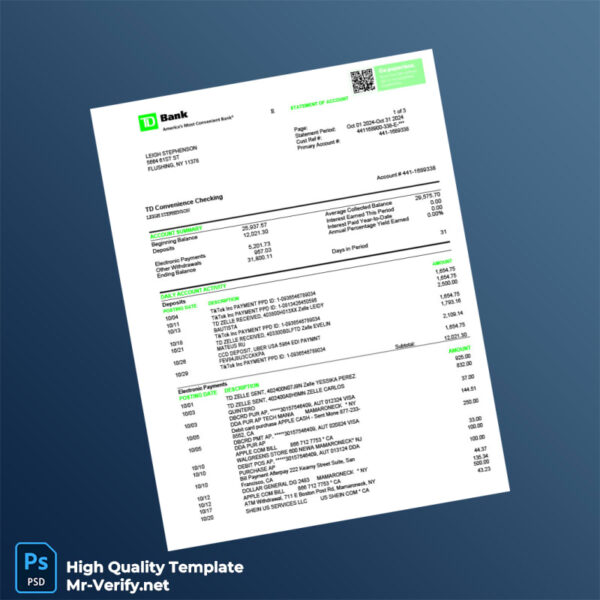 USA TD Bank Credit Card Statement Template in Word and PDF formats USA TD Bank Credit Card Statement Template in Word and PDF formats