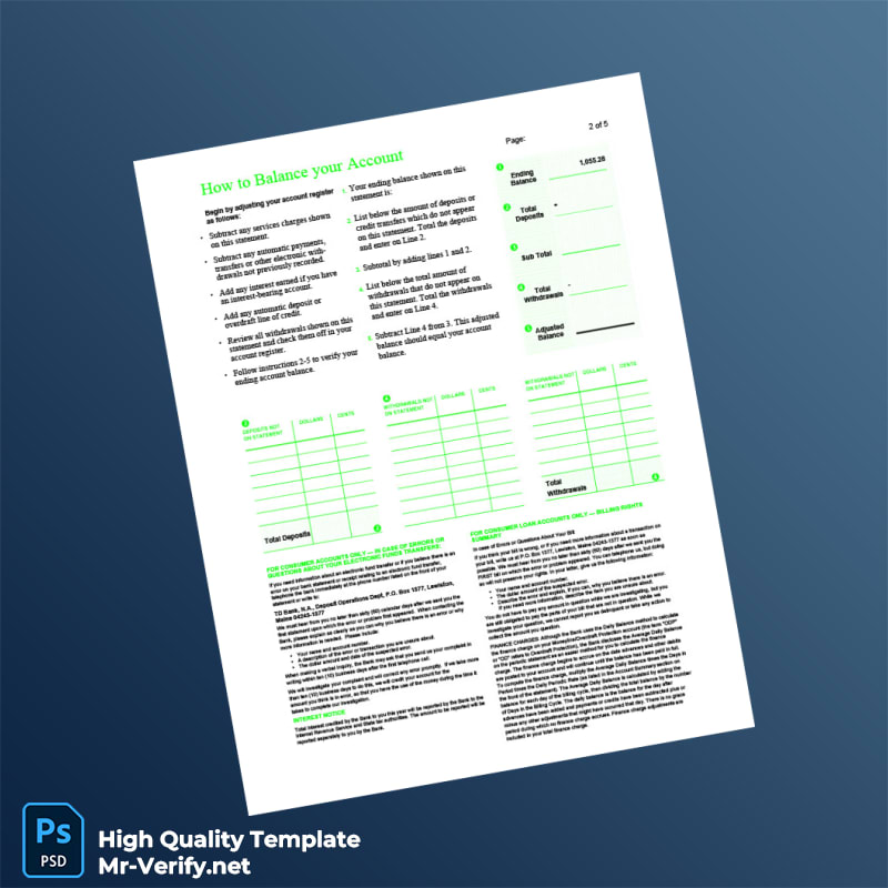 USA TD Bank Statement Template in Word and PDF formats page 2 USA TD Bank Statement Template in Word and PDF formats page 2