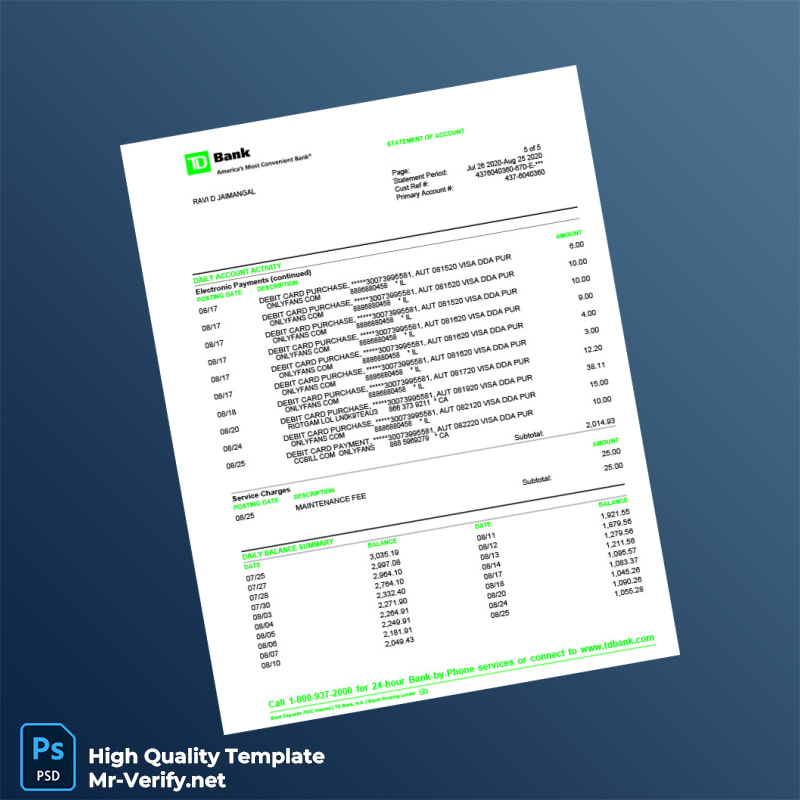 USA TD Bank Statement Template in Word and PDF formats page 5 USA TD Bank Statement Template in Word and PDF formats page 5