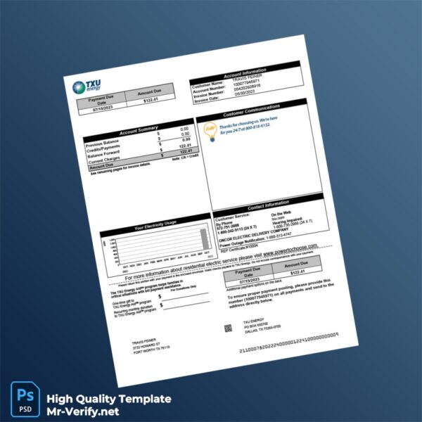 USA TXU Energy Editable Electricity Bill Template in Word and PDF formats