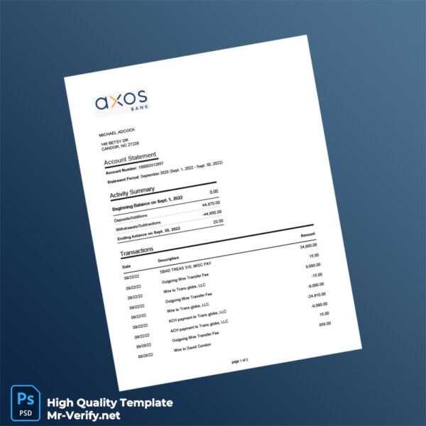 USA The Bancorp Bank Account Statement Template in Word and PDF formats USA The Bancorp Bank Account Statement Template in Word and PDF formats