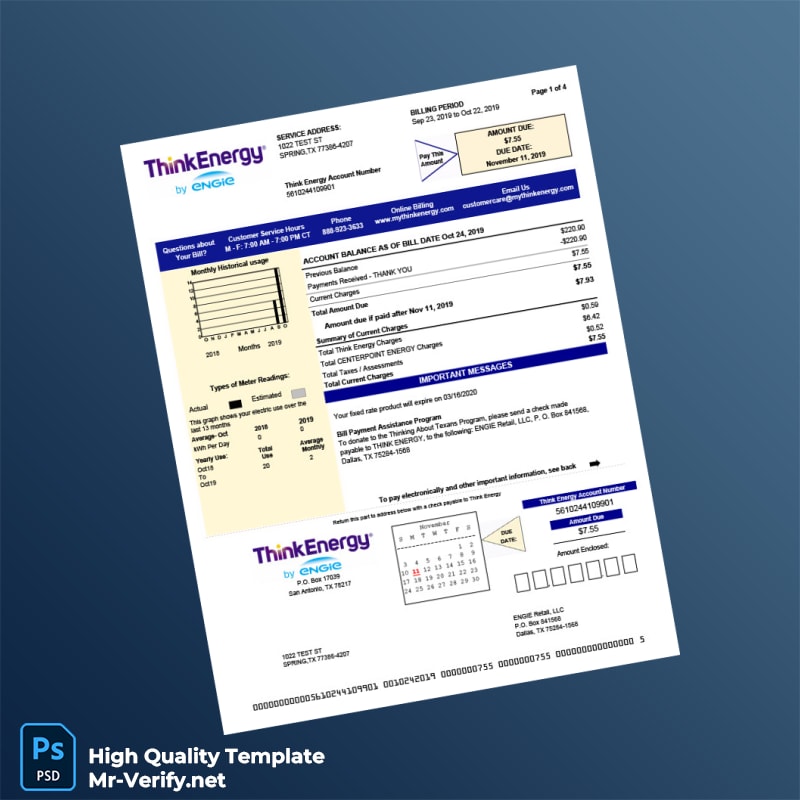 USA Think Energy Editable Utility Bill Template in Word and PDF formats USA Think Energy Editable Utility Bill Template in Word and PDF formats