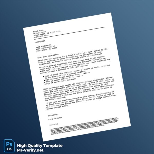 USA Total Visa Inc Editable Credit Card Application Document Request Template in Word and PDF formats