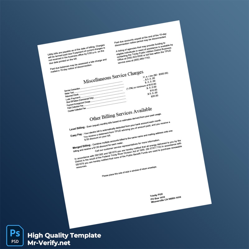 USA Trinity PUD Editable Utility Bill Template in Word and PDF formats page 2 USA Trinity PUD Editable Utility Bill Template in Word and PDF formats page 2