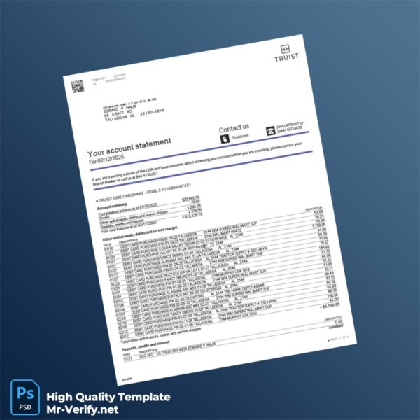 USA Truist Bank Statement Template in Word and PDF formats USA Truist Bank Statement Template in Word and PDF formats