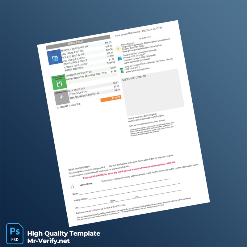 USA Tucson Water Editable Utility Services Statement Template in Word and PDF formats page 2 USA Tucson Water Editable Utility Services Statement Template in Word and PDF formats page 2