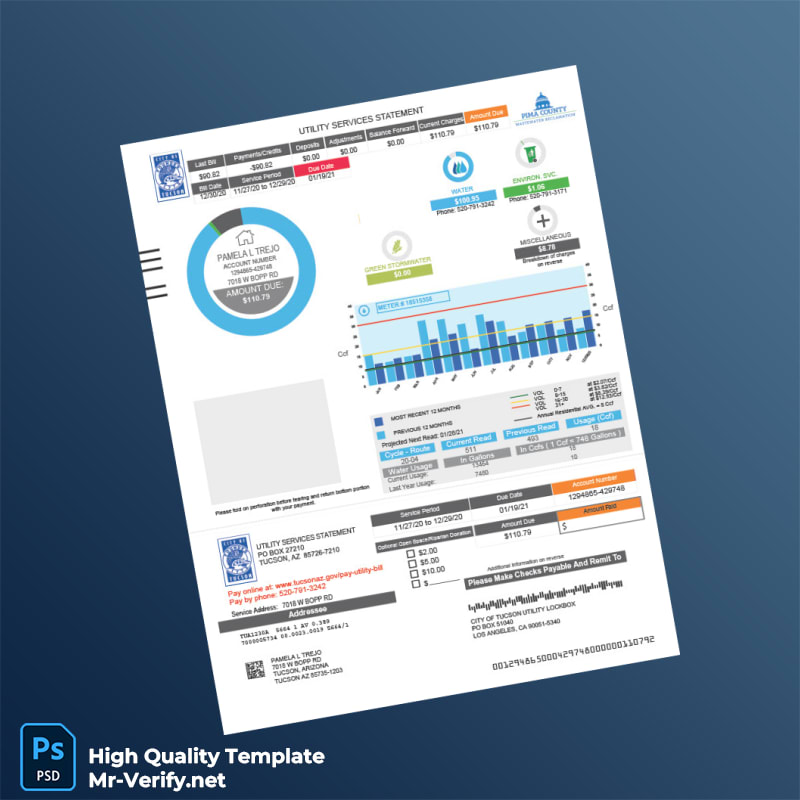 USA Tucson Water Editable Utility Services Statement Template in Word and PDF formats USA Tucson Water Editable Utility Services Statement Template in Word and PDF formats