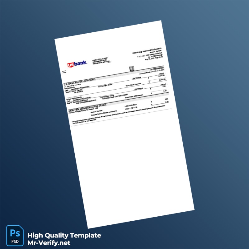 USA U S Bank Account Statement Template in Word and PDF formats page 3 USA U S Bank Account Statement Template in Word and PDF formats page 3