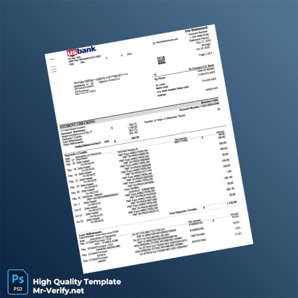USA U S Bank Bank Statement Template in Word and PDF formats USA U S Bank Bank Statement Template in Word and PDF formats