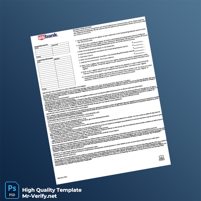 USA U S Bank Statement Template in Word and PDF formats page 2 USA U S Bank Statement Template in Word and PDF formats page 2