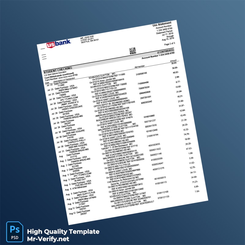 USA US Bank Statement Template in Word and PDF formats page 3 USA US Bank Statement Template in Word and PDF formats page 3