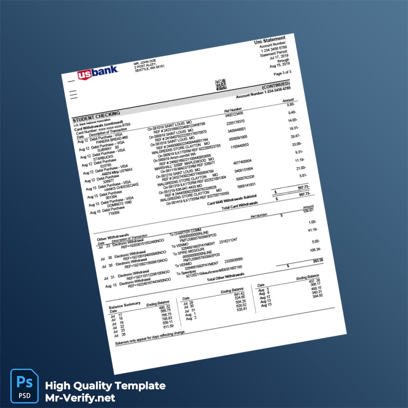 USA US Bank Statement Template in Word and PDF formats page 4 USA US Bank Statement Template in Word and PDF formats page 4
