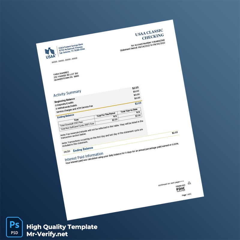 USA USAA Bank Statement Template in Word and PDF formats USA USAA Bank Statement Template in Word and PDF formats