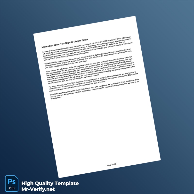 USA Varo Bank Statement Template in Word and PDF formats page 2 USA Varo Bank Statement Template in Word and PDF formats page 2
