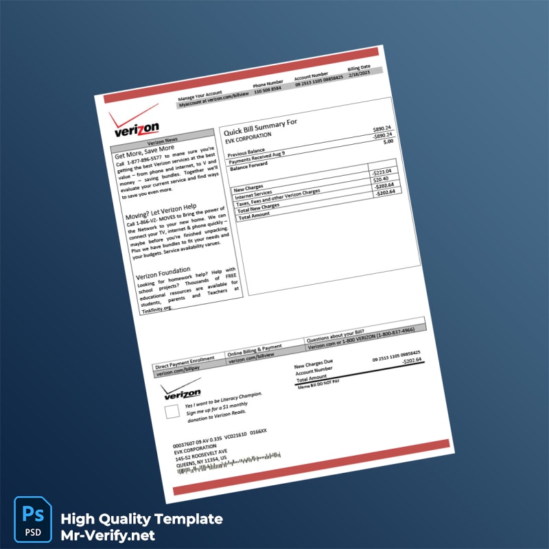 USA Verizon Editable Utility Business Bill Template in Word and PDF formats USA Verizon Editable Utility Business Bill Template in Word and PDF formats