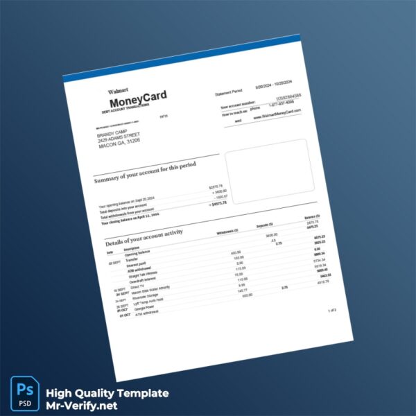 USA Walmart Bank Statement Template in Word and PDF formats USA Walmart Bank Statement Template in Word and PDF formats