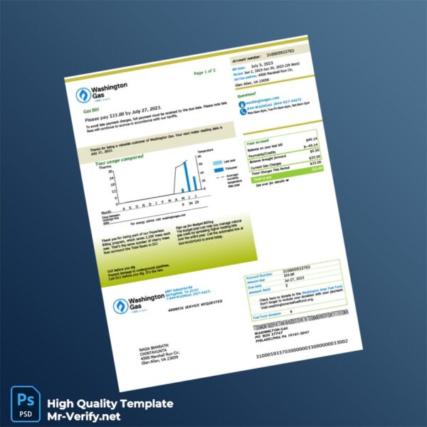 USA Washington Gas Editable Natural Gas Bill Template in Word and PDF formats USA Washington Gas Editable Natural Gas Bill Template in Word and PDF formats