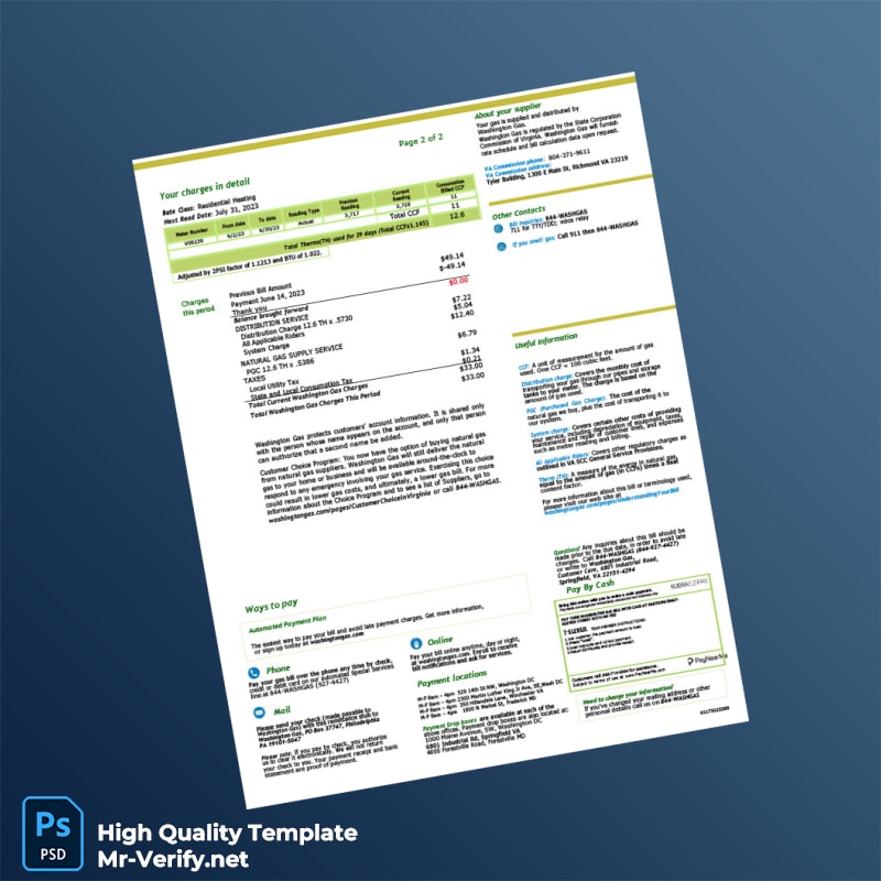 USA Washington Gas Editable Natural Gas Bill Template in Word and PDF formats page 2 USA Washington Gas Editable Natural Gas Bill Template in Word and PDF formats page 2