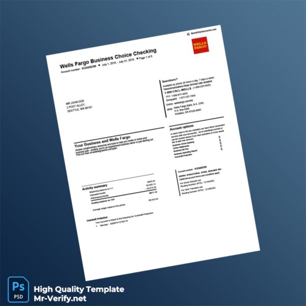 USA Wells Fargo Business Bank Statement Template in Word and PDF formats USA Wells Fargo Business Bank Statement Template in Word and PDF formats