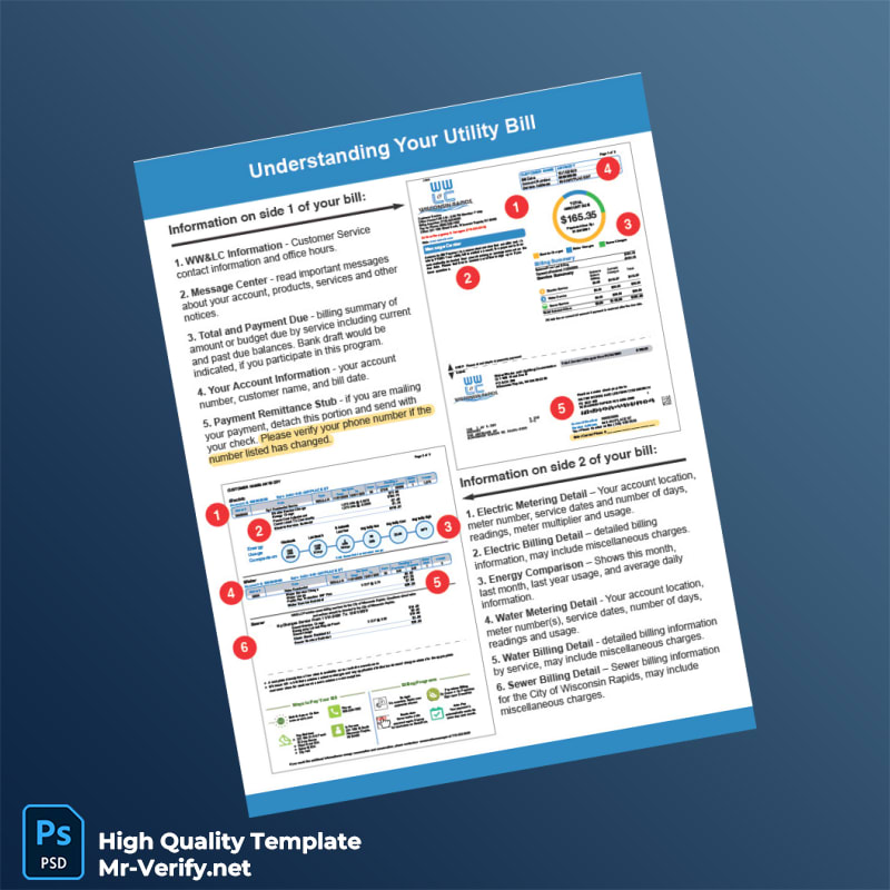 USA Wisconsin Rapids Editable Utility Bill Template in Word and PDF formats USA Wisconsin Rapids Editable Utility Bill Template in Word and PDF formats